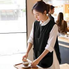 1pc Plain Color Fashionable Water-Resistant Apron, Loose Fit Multi-Pocket Design, Multipurpose For Kitchen, Restaurant, Outdoor Travel, Suitable For Women, Great Gift For Wife Or Mother - Multicolor - View 2