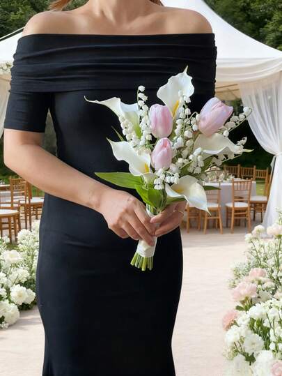 马蹄莲新娘婚礼花束，乳胶仿真花，适用于母亲节、复活节、家居、厨房、婚礼装饰、春季花卉布置、派对和婚礼中心装饰