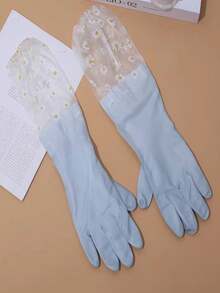 3/1pc Silicone Cleaning Gloves, Washing Gloves, Dishwashing Gloves With Extended Cuffs, Kitchen, Bathroom, Home Supplies, Easy To Clean, Suitable For Kitchen, Bathroom, Home - Pink - View 10