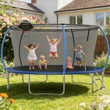 14FT Trampoline, Recreational Trampoline With Enclosure Net & Ladder, Outdoor Trampolines For Kids And Adults, Round Trampoline With Baketball Hoop, - Royal Blue - View 1