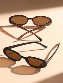 2 件套豹纹塑料椭圆形全框经典复古眼镜，适合舞会、热带海滩度假、街头摄影、休闲外出、家庭旅行，也是夏季海滩之旅、户外活动、旅行、返校、大学风格和校园造型的时尚配饰。 - 2pcs 豹紋黑茶組合 - 查看 3