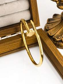 新款时尚高品质不锈钢花朵锆石女士手镯首饰套装，适合日常佩戴 - 金黃色4 - 查看 5