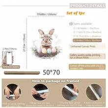 1PC Canvas Wall Art_Nursery Decor Printed Rabbit Burrow Motif, Watercolour Easter Art, Rabbits With Flowers, Spring Blossoms, Farm Animals, Easter Egg Design, Rabbit Garland - Framed Nursery Wall Art Perfectly Suited For Children's Room Decor, Playroom Decor Children's Room Decor Nursery Decor Daycare Decor Girls' Bedroom Girls' Room Decor Children's Room Decor Boys' Bedroom Boys' Room Decor Girls' Bedroom Decor