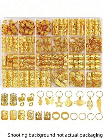 280件合金发饰套装，优雅波西米亚风格，镂空串珠设计，圆形、星形、叶形，纯色，圣帕特里克节完美之选，男女通用发饰套装，发夹，发卡
