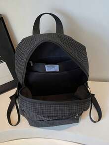 Large Capacity Fashionable Plaid Multi-Pocket Nylon Casual Backpack, Waterproof Lightweight Foldable Patch Letter Travel Bag, Summer - Black - View 7