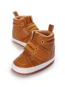 Fashionable & Versatile Leather Decor Design High-Top Anti-Slip Soft Bottom Leather Decor Design Infant & Toddler Sports Shoes, Autumn - Brown - View 4