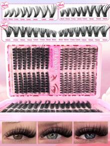 假睫毛礼盒套装，包含1875片假睫毛簇，9种不同款式（浓密/超浓密/戏剧/丰盈/全效/尖刺），防水睫毛簇套装，适合初学者和熟练用户，在家即可轻松佩戴，柔软舒适，易于打造自然妆容，日常妆容适用。