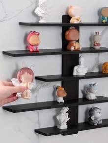 Multi-Layer Wall-Mounted Storage Rack, Made Of Fiberboard, Multi-Functional Display Shelf, Suitable For Office And Home Decor, Ideal For Displaying Figurines And Ornaments, Both Stylish And Practical. - Black - View 4