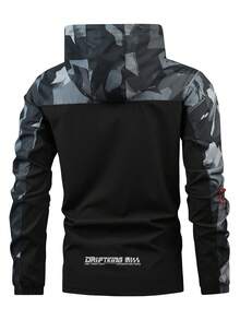 Plus Size Men's Jacket, Plus Size Casual Sports Jacket, Plus Size Hooded Sweatshirt, Plus Size Hooded Jacket Spring - Multicolor - View 2