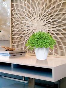 1pc White Round Pot Artificial Greenery Decoration, Suitable For Decoration Of Home Living Room Tables, Bookshelves Or Windowsills, For Setting The Scene Atmosphere In Valentine's Day Wedding Parties, As Well As For Decoration In All Seasons Of Home And Outdoor Corridors And Gardens. - White Green - View 6