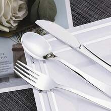 10/25/350/75/150pcs Silver Cutlery Set, High Quality Durable Kitchenware, Washable And Reusable, Minimalist And Elegant Design, Suitable For Parties, Weddings, Gatherings, Dinners, Balls, Beach Parties, Tea Parties, Festivals And New Occasions - Silver - View 6