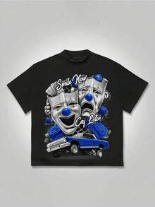 Boys & Teens' Casual Graphic Print Round Neck Short Sleeve T-Shirt, Summer Top - Black - View 2