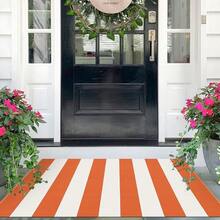 IOHOUZE Fall Door Mat 27.5inch X 43inch Orange White Striped Area Rug Washable Front Porch Rug Striped Door Mat Outside Entrance Entryway Doormat For Fall, Halloween, Than1ks 1giving Porch Decor,One-Size,OrangeWhiteStripe24inchx38inchRectangular - 橙白條紋 24吋x38吋長方形 - 查看 1