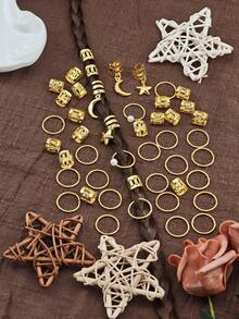 46pcs Stylish Star Moon Pearl Decorative Hair Rings Vintage Braid Rings Hair Barrettes For Women And Girls Hair Accessories Loc Hair Jewelry For Braids, Claw Clips, Hair Slide, Head Accesssories - Gold - View 3