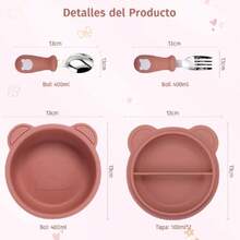 4pzs Platos para Bebé Silicon, Set de Vajillas Silicona de Alimentación, Sin BPA, Antideslizante, Apto para Microondas, Regalos Navidad para Niña/Niño (Rojo),36982497 - Celeste - Ver 2