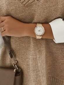 Solid Cable Knit Knitted Vest, Casual Sleeveless Crew Neck Split Hem Top, Women's Clothing - Khaki - View 3