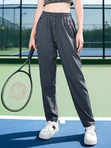 Celana Outdoor Wanita dengan Saku dan Desain Resleting, Cocok untuk Tenis Outdoor, Olahraga, dan Lari Musim Semi - Grey - View 6
