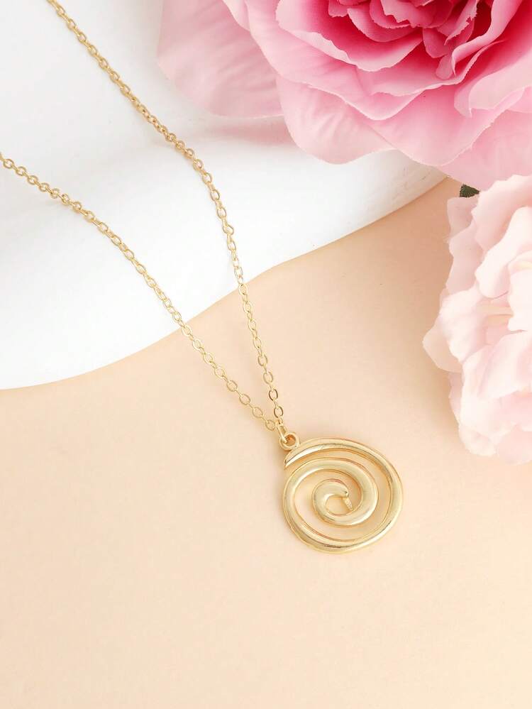 1pc Fashionable Minimalist Versatile Casual Infinity Swirl Pendant Necklace For Women - Gold - View 3