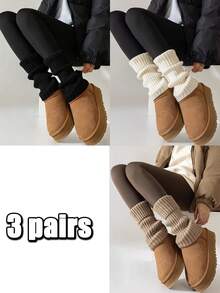 1/2/3 Paia di scaldamuscoli caldi da donna, scaldamuscoli lavorati a maglia di colore unito, scaldamuscoli lavorati a maglia versatili, scaldamuscoli lunghi e caldi lavorati a maglia per l'autunno/inverno, alla moda - Multicolore - Visualizzare 19