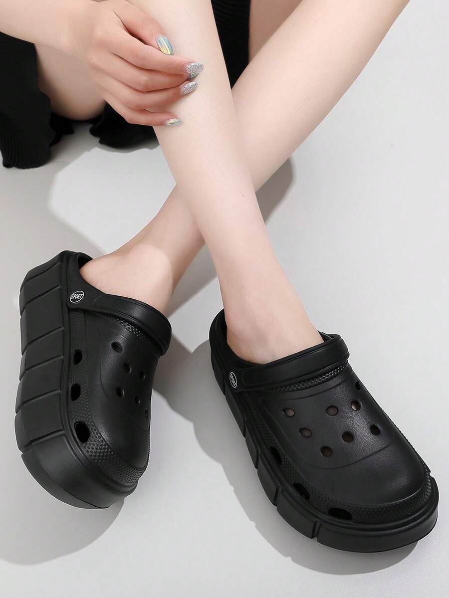 女士厚底黑色EVA透气凉鞋，设计简洁，两穿两用，防滑耐穿，推荐春夏穿着。 - 黑色 - 查看 1