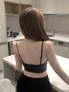 女士蝴蝶结蕾丝吊带背心，夏季外套 - 黑色 - 查看 10