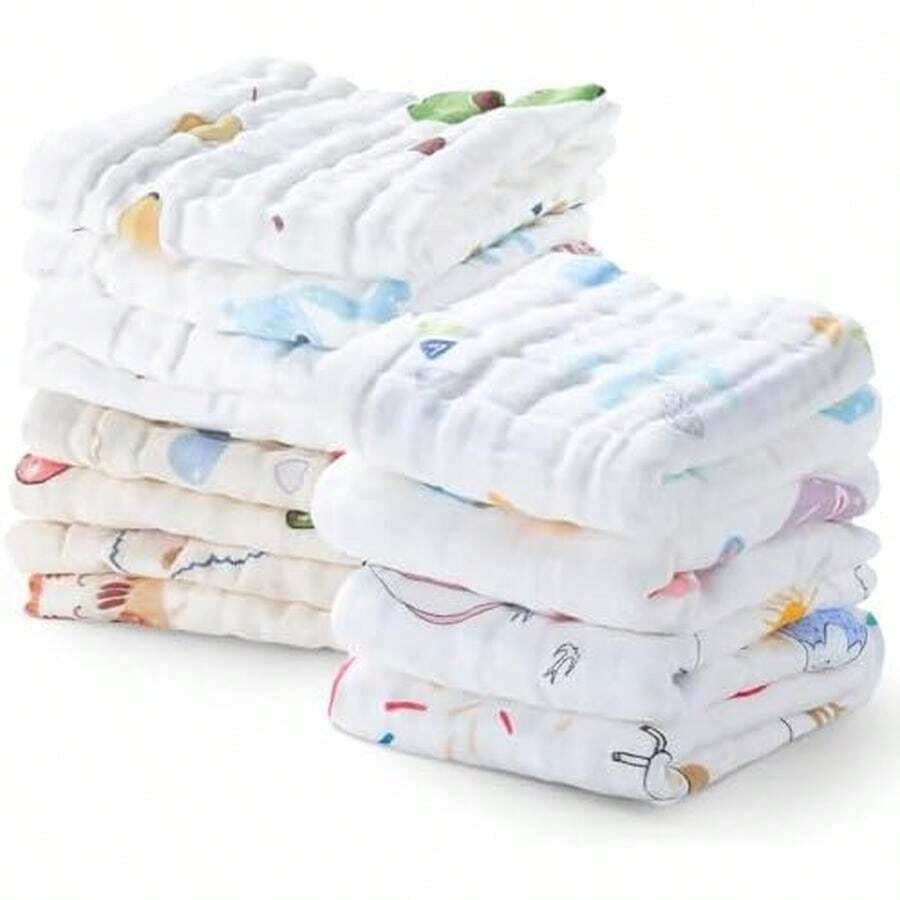 12Pcs Paños de Muselina para Bebé,Trapitos para Bebé de 100% Algodón de 6 Capas, Toallitas para Bebé de Tela en 25*25cm (8 Pcs)+ 25*50cm (4 Pcs), Suave Y Absorbente, para Piel Sensible, Recién Nacidos - / - Ver 1