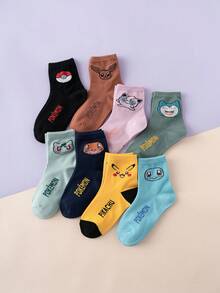 pokemon 8双装宝可梦皮卡丘卡通图案彩色提花船袜，男女通用，运动风，四季皆宜，欧美尺码，舒适透气耐穿，色彩鲜艳，适合日常穿着，优质面料，吸汗透气