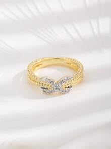 1枚简约18K镀金铜锆石戒指，适合女士日常佩戴 - 黃色 - 查看 2