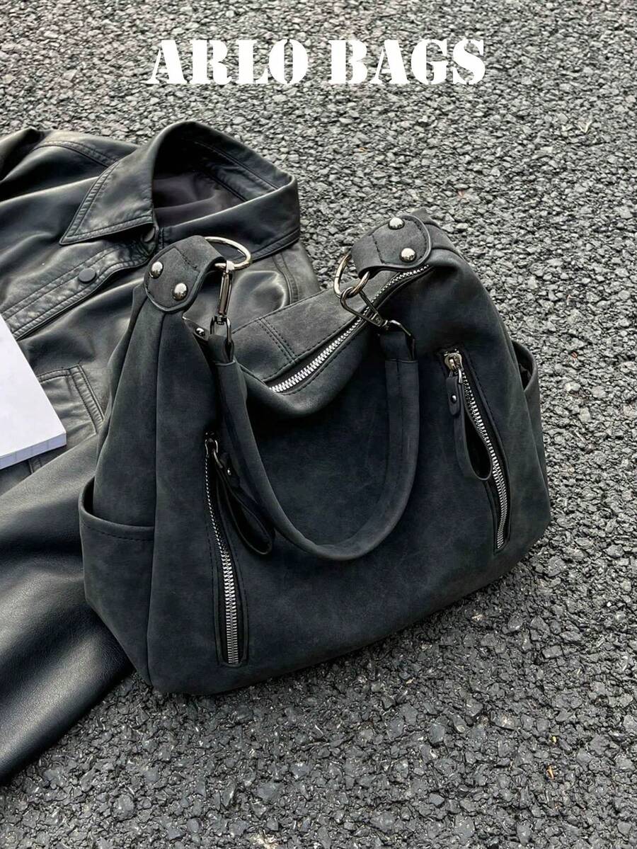 新款休闲哑光质感大容量时尚百搭单肩包，高端沙滩手提包，独特低调通勤拉链双肩带斜挎包