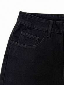 Shorts jeans pretos lisos com bolsos inclinados para homem, ideais para o verão. - Preto - Ver 7