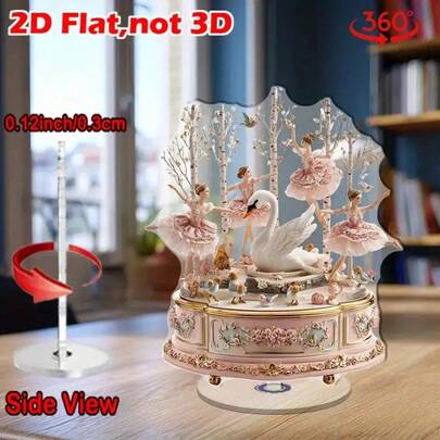 1pc Elegant Ballet Dancer Music Box Desktop Decor - Rotating Floral Pattern Spinner, Pastel Ballerina - Acrylic Desktop Ornament, Suitable For Home, Office, Wedding, Birthday Gift - Relaxing Desktop Decoration