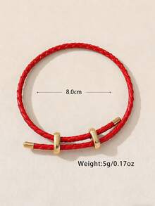 1 chiếc vòng tay kiểu sinh viên, màu trơn, khóa kim loại, chất liệu PU, hình tròn đơn, có thể điều chỉnh kích thước, dành cho nữ, tự làm vòng tay cơ bản. - Đỏ - Xem 3
