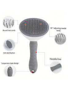 1pc Upgraded Soft Rubber Handle Cat Brush, Dog Brush, Flea Comb, Pet Deshedding And Grooming Brush, Cat Grooming Tool, One-Click Efficient Hair Removal Tool, Pet Grooming Brush, Pet Massage Brush, Detangling Tool, Pet Cleaning Tool, Fur Collection, Suitable For Long-Haired Pets, Essential Pet Deshedding Seasonal Item, Pet Supplies, Cat Supplies, Dog Supplies - Multicolor - View 7