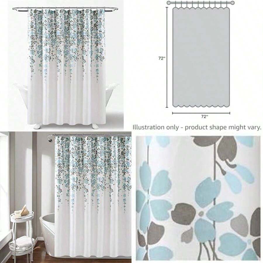 Decor - Cortina de Ducha de Flores lloradas, 72 x 72 Pulgadas, Azul y Gris(Azul y gris) - Multicolor - Ver 1