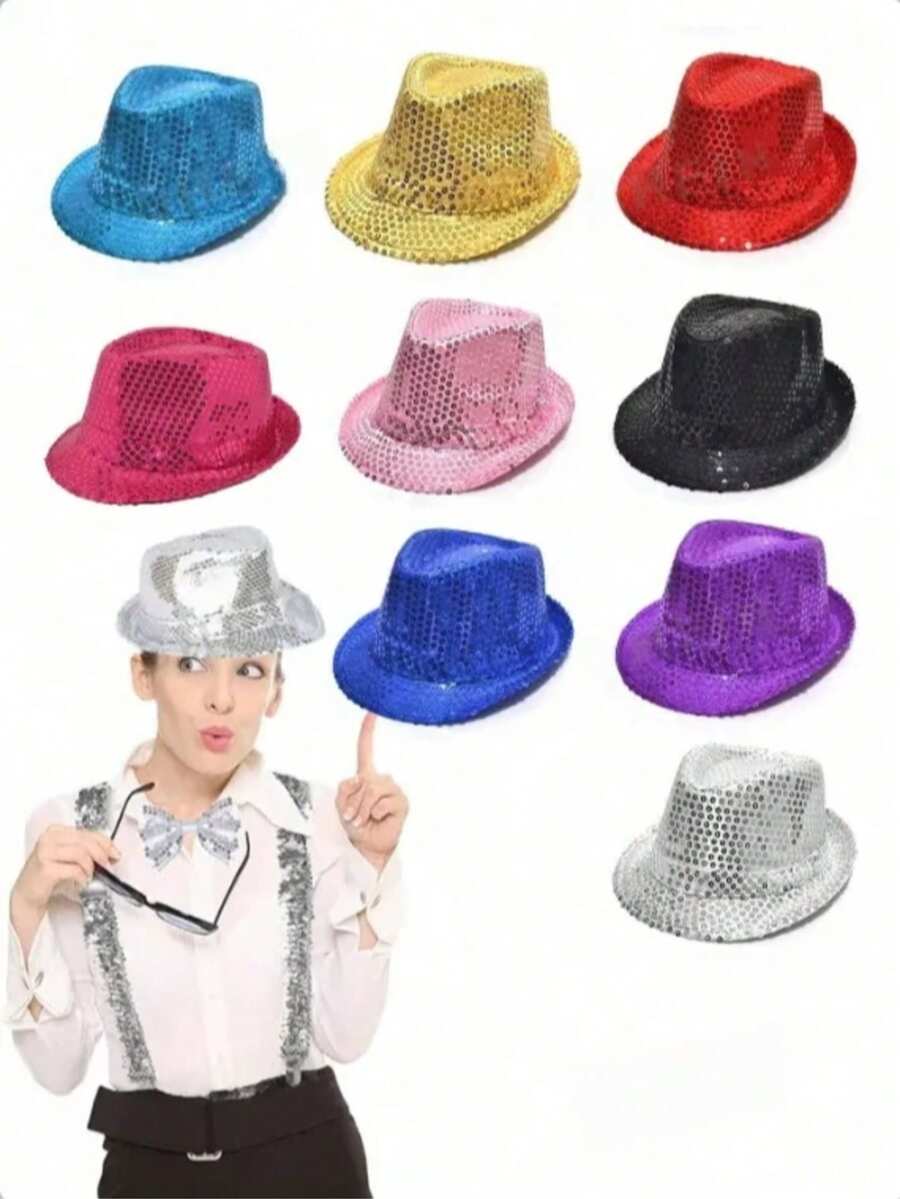 D EXCEED 1/2/3/5/6/9pcs 1970s Retro Disco Sequin Hats | Unisex Shiny Party Hats, Suitable For Nightclub, Wedding Celebration And Birthday Party | Shiny Neutral Dance Caps - Multicolor - View 1