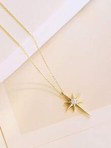 1 buah Kalung Liontin Oktagram yang Modis, Elegan & Minimalis - Emas - View 3