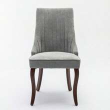 Rayon Cloth Flocking Linen Dining Chairs Channel Kitchen Dinner Chair Comfy Fabric Upholstered Accent Chair For Dining Room With Curved Solid Wood Legs,Set Of 2 (Gray), DE1847GY - Light Grey - View 5