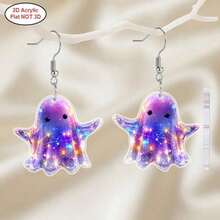 2D Flat Design, A Pair Of Halloween Gift Acrylic Fashion Dangling Earrings For Women, Colorful Ghost-Shaped Design, Suitable For Everyday Wear And Holiday Party Attire, A Great Gift For Friends, Family Or Mother's Day, 2D Flat Design. - Multicolor - Ver 7
