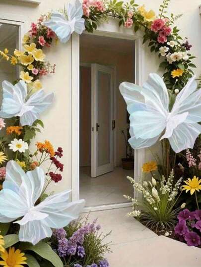 1/2/4 Pcs 50cm 3D Colorful Gradient Butterfly Romantic Wedding Decor, Silk Thread Artificial Butterfly Decoration For Wedding, Party, Outdoor Festival, Giant Chiffon Fake Butterfly, Valentine's Day, Mother's Day, Birthday, Graduation Gift, Engagement Photography Backdrop, Butterfly Guiding. Macaron Balloons. Christmas And Winter Decoration. New Year, Christmas Tree Butterfly Decor. The Butterfly Adopts A Design With Multiple Layers Of Glittery Organza Superimposed, And Its Edges Are In The Shape Of Wavy Petals.