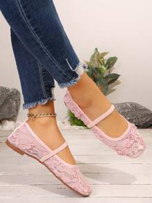 波西米亚风休闲玛丽珍鞋，编织软底，粉色，春夏秋季 - 粉色 - 查看 7