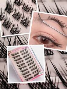 No Glue Needed – 60PCS Self-Adhesive Foxy Eye Cluster Lashes, CC Curl Elongated Style, Reusable & Lightweight, Seductive Look Inspired By Su Daji Lash Clusters,Eye Lash Clusters,Individual Eyelashes,Lashes,Fake Lashes - Black - View 6