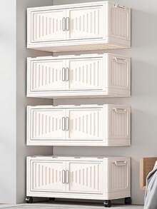 Collapsible Stackable Storage Bins With Lids - Versatile Toy Storage Containers & Plastic Storage Containers For Garage Storage, Aesthetic Home Decor Organization System For Bedroom Bathroom Kitchen Office Dorm, Foldable Storage Bins For Clothing Shoes Books Daily Essentials & Travel Use - 白色 - 查看 5