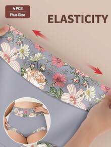 MIOTAN 4 chiếc quần lót nữ cỡ lớn cạp cao, mềm mại và thoải mái, in họa tiết, thích hợp mặc hàng ngày. - Nhiều màu - Xem 6
