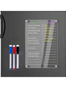 亚克力磁性冰箱计划器套装 - 1 块 12 英寸 x 8 英寸透明干擦板，附有待办事项清单和购物清单、3 支湿擦记号笔和橡皮擦 - 带磁性背衬的冰箱白板 - 彩色 - 查看 19