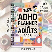 1pc ADHD Planner For Adults & Women - Productivity Organizer With To-Do Lists, Task Lists, Focus Tracker, Daily Planner - Spiral Notebook With Color-Coded Pages
