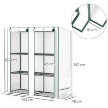 Szklarnia Outsunny z dachem dwuspadowym, podwójnymi drzwiami, półkami, odporna na zimę stalowa szklarnia, ogrzewana szklarnia na balkon lub do ogrodu, szklarnia na pomidory 144 x 48 x 152 cm, szklarnia na pomidory i warzywa, biała - Biały - Zobacz 3