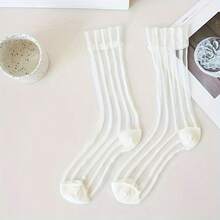 1 Pair Striped Sheer Glass Silk Stockings, Thin Breathable Mid-Calf Socks, Women's Long Socks, Spring/Summer - Multicolor - View 4