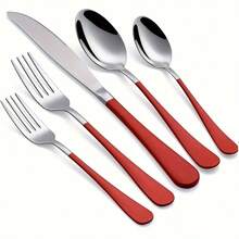 5/10/20件套不锈钢餐具，红银色餐具，光滑手柄，适用于生日、餐厅、派对、户外活动、聚会、情人节、母亲节、父亲节、送礼等场合。 - 彩色 - 查看 2