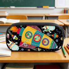 Rocket Cartoon Shaped Student Pencil Case, Large Capacity Design With Layered Storage, Easily Holds Pencils, Erasers, Rulers And Other Stationery. Essential School Supplies For Daily Use, Outdoor Sketching, Office Desk Organization,Bag - Multicolor - View 5