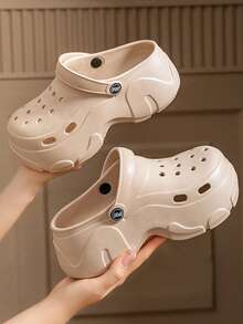 Spring/Summer New Women's EVA Thick-Soled Khaki Hollow Sandals, Featuring Innovative Geometric Line Design, Anti-Slip, Durable, Height-Increasing, Versatile Wear